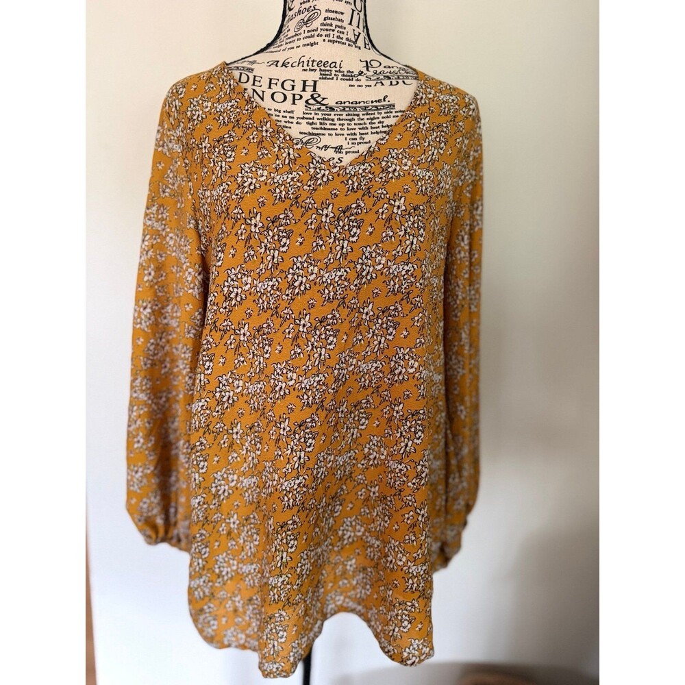 Belongsci Floral V-Neck Blouse Mustard Yellow L